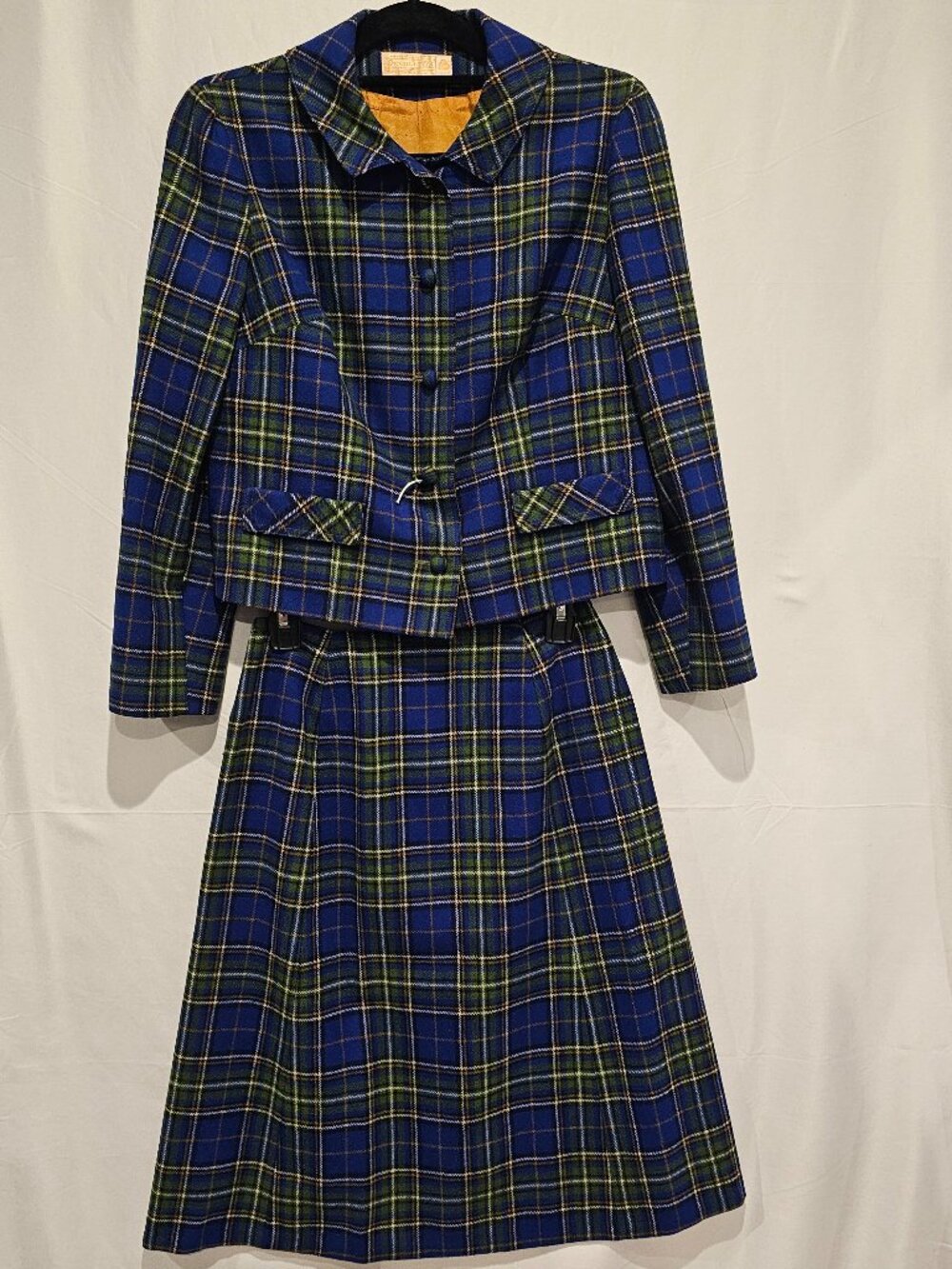 Vintage Pendleton Women's Wool Skirt Suit Size 12 Blue Green Tartan Plaid